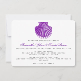 Beach Wedding Vintage Scallop Shell Purple Invitation