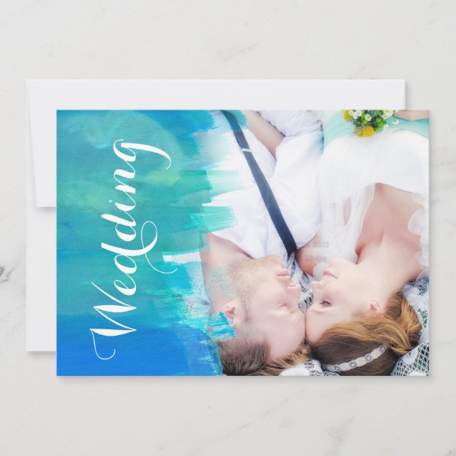 Beach Wedding Watercolor Modern Photo Invitation (Front)
