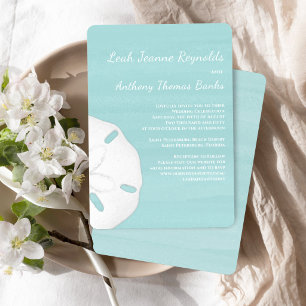 Beach Wedding Watercolor Sand Dollar Invitation
