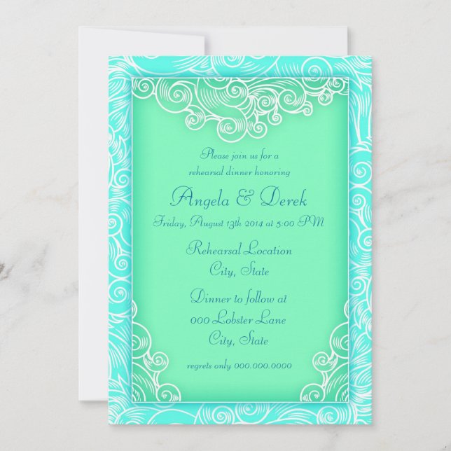 Beach Wedding Wave Design Rehearsal Dinner Invitation (Front)