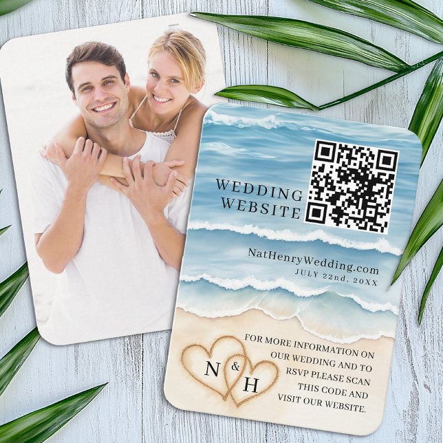 Beach Wedding Website QR Code Enclosure Card (Wedding Website Enclosure Card)