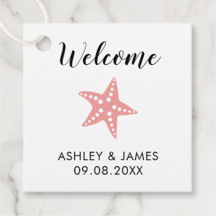 Beach Wedding Welcome Bag Gift Tags, Coral Pink Favour Tags