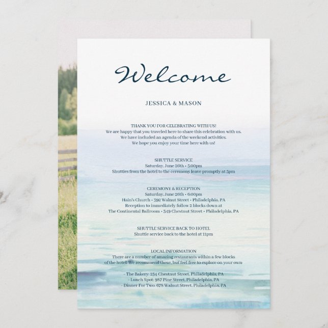 Beach Wedding Welcome Itinerary Letter Programme (Front/Back)