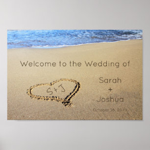 Beach Wedding Welcome Sign Sand Heart Initials