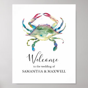 Beach Wedding Welcome Sign Watercolor Crab