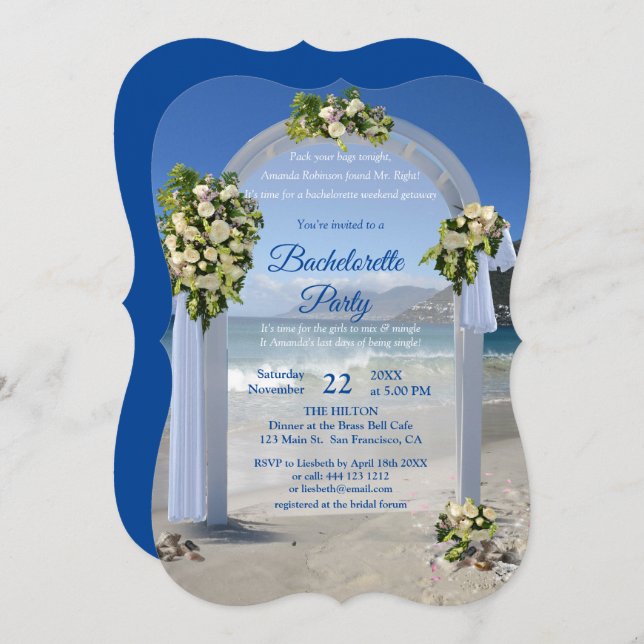 Beach Wedding /White Roses Bachelorette Party Invitation (Front/Back)
