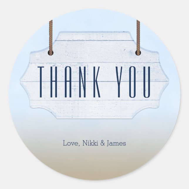 Beach Wedding White Wood Sign Favour Stickers (Front)