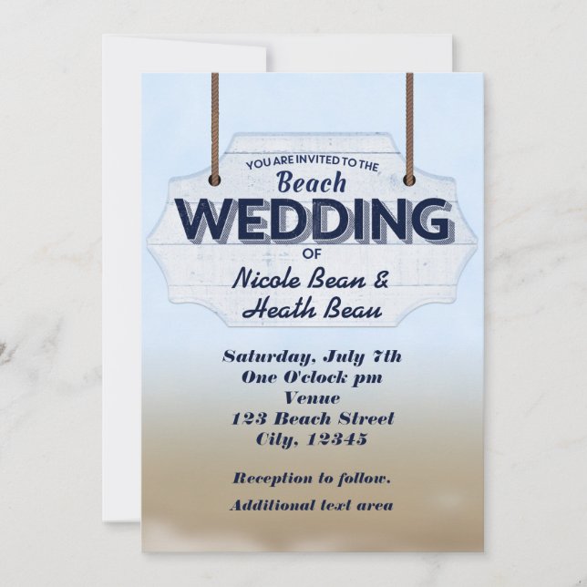 Beach Wedding White Wood Sign Tropical Invitations (Front)