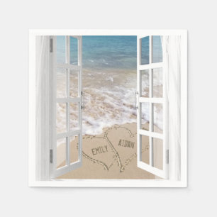Beach Wedding window with hearts Napkin