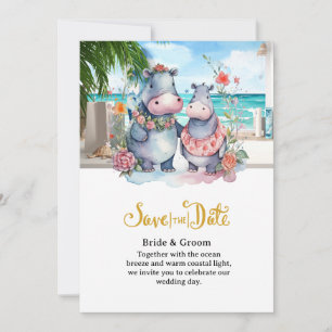  Beach Wedding with Hippo Couple  Invitation