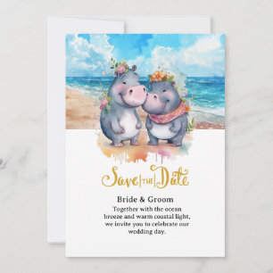  Beach Wedding with Hippo Couple  Invitation