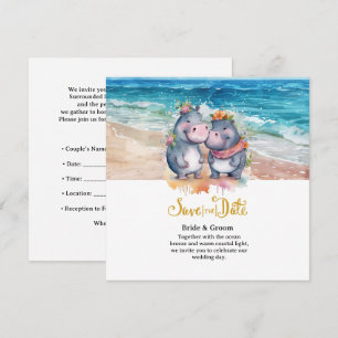 Beach Wedding with Hippo Couple Save The Date