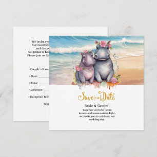 Beach Wedding with Hippo Couple Save The Date