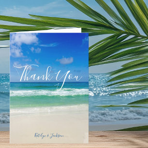Beach Wedding with Honeymoon Photo Inside Thank You Card