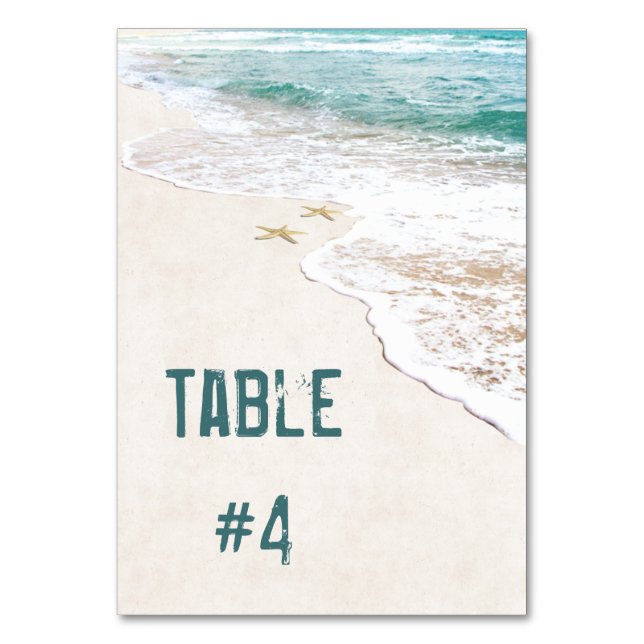 Beach Wedding with Starfish Table Number (Front)