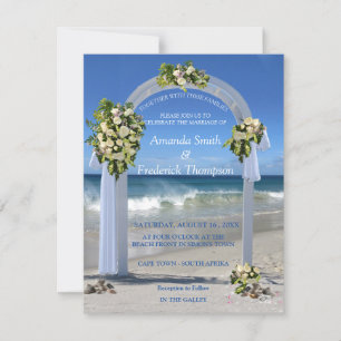 Beach Wedding  with White Floribunda Roses Invitation
