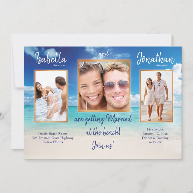 Beach wedding | your photos |  personalise invitation (Front)