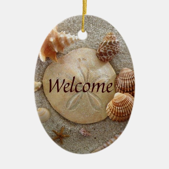 BEACH Welcome Sign Ceramic Tree Decoration (Front)