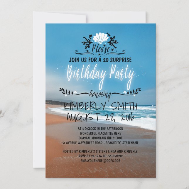 Beach Whimsical and Blue Seaside Birthday Party Invitation (Front)