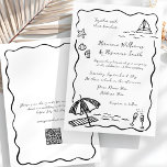 Beach Whimsical Black Hand Drawn QR RSVP Wedding Invitation<br><div class="desc">Get your guests excited for your special day with this black and white fun and stylish beach wedding invitation! Featuring simple original, whimsical hand-drawn doodle sketches of seashells, waves, and coastal charm, this design brings playful energy to your celebration. Script font and a soft wavy black frame on a crisp...</div>