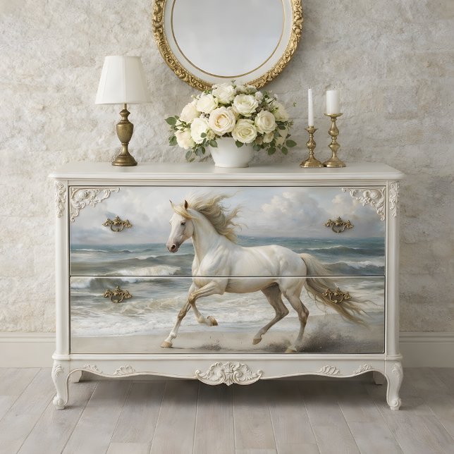 Beach White Horse Decoupage Tissue Paper (Beach White Horse Decoupage Tissue Paper Mockup)