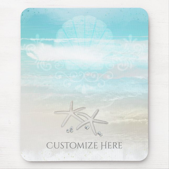 Beach White Starfish Elegant Summer Chic Tropical Mouse Pad (Front)