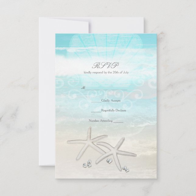 Beach White Starfish Elegant Summer RSVP Card (Front)