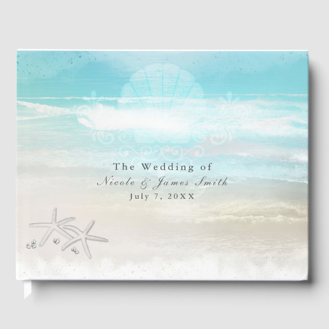 Beach White Starfish Elegant Wedding Tropical Guest Book (Front)