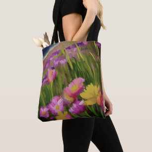Beach Wild Flowers At Dusk Watercolor Floral Art Tote Bag