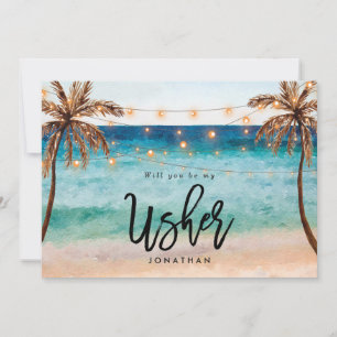 beach will you be my usher proposal card