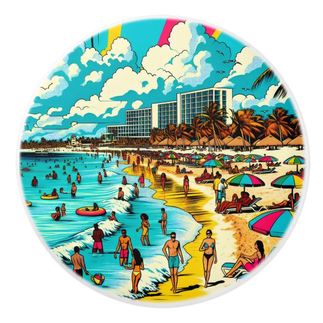 Beach with a Comic Book Pop Art Vibe Ceramic Knob (Front)