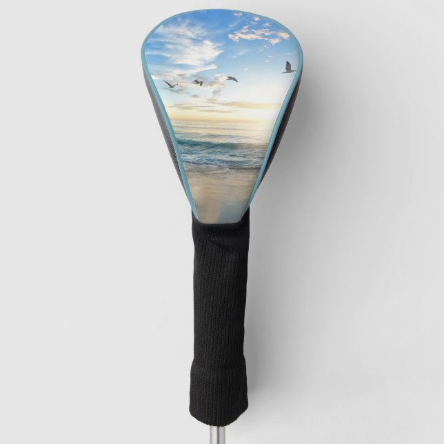 Beach with birds flying over the water Driver Best Golf Head Cover (Front)
