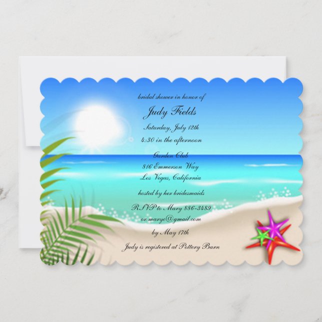 Beach With Colourful Starfish Bridal Shower Invite (Front)