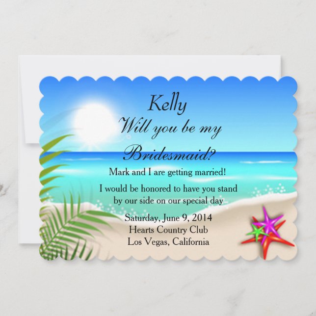 Beach With Colourful Starfish Bridesmaid Card (Front)