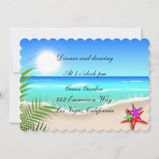 Beach With Colourful Starfish Reception Card (Front)