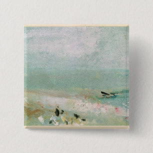 Beach with figures and a jetty. c.1830 15 cm square badge