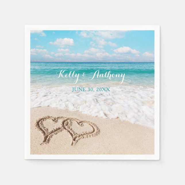 Beach with Hearts on the Sand Napkin (Front)