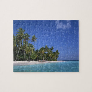 Beach with palm trees, Maldives Jigsaw Puzzle