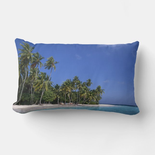 Beach with palm trees, Maldives Lumbar Cushion (Front)