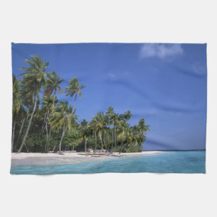 Beach with palm trees, Maldives Tea Towel