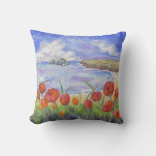 Beach with Poppies square pillow