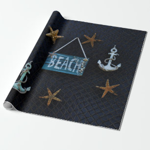 Beach with Starfish and Anchors Wrapping Paper