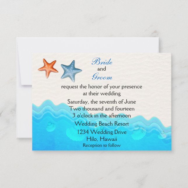 Beach With Starfish Wedding Invitation (Front)