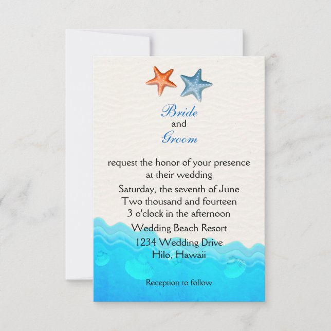 Beach With Starfish Wedding Invitation (Front)