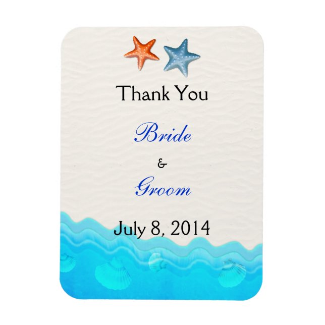 Beach With Starfish Wedding Thank You Magnet (Vertical)