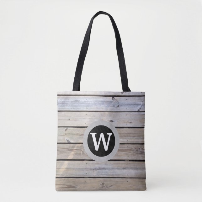 Beach Wood Planks Monogrammed Tote Bag (Front)