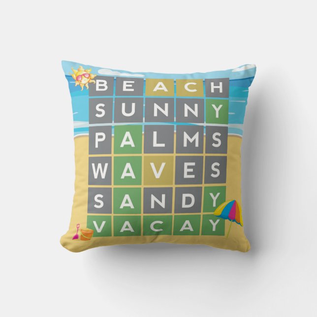 Beach Word Art Summer Vacation Word Puzzle     Cushion (Front)