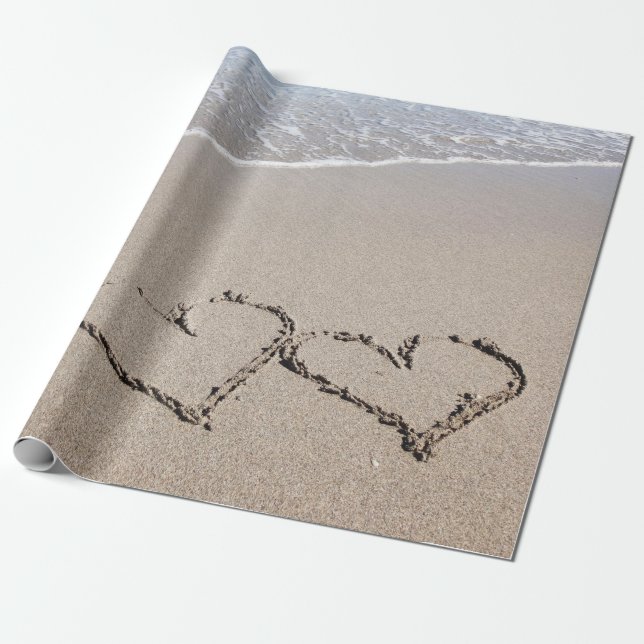 Beach Wrapping Paper Sand Hearts Beach Wedding (Unrolled)