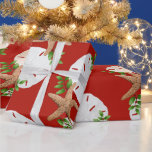 Beach Wreath Large Pattern Christmas Wrapping Paper<br><div class="desc">Quality Christmas wrapping paper on a roll with starfish and sand dollars "beach wreath" design. This large image is printed over a red background colour, with seashells and holly in brown, white and green making a circular wreath pattern. If you don't see a background colour you like, you may choose...</div>