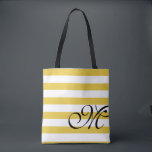 Beach Yellow & White Stripes Monogram Chic Tote Bag<br><div class="desc">Step out in style with this sea green and stripes tote bag.  Available in many colors including yellow,  gray,  blue,  purple,  green and pink.  See our totes collection for more colors of this bag.</div>